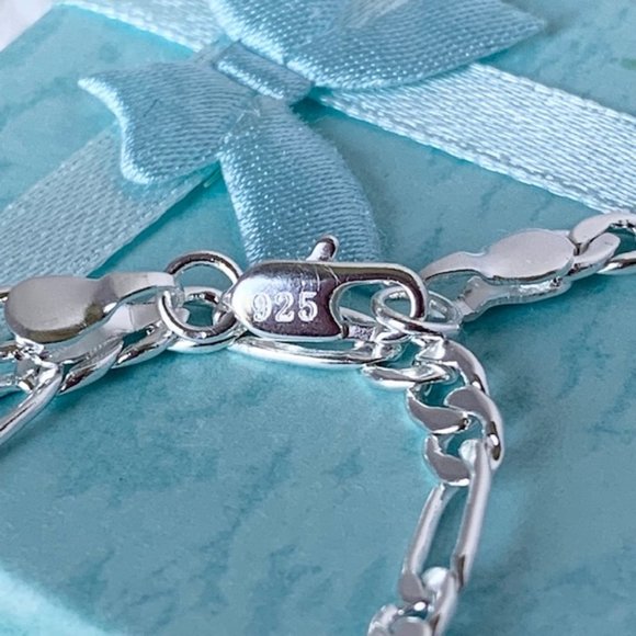 NWOT 925 Sterling Silver Figaro Chain 4mm Wide Necklace :24” - Picture 3 of 4